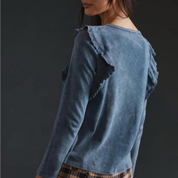 Anthropologie Eri + Ali Gray Ruffle Long Sleeve Top - Picture 9 of 9